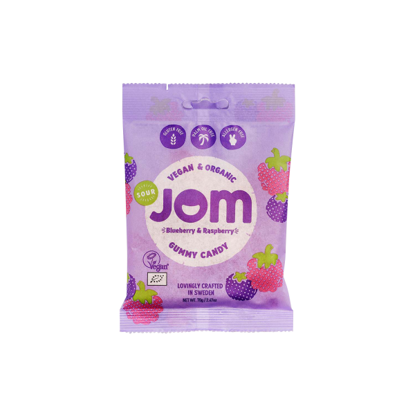 Jom GUMMI CANDY Sour Blueberry and Raspberry, ORGANIC, 70g