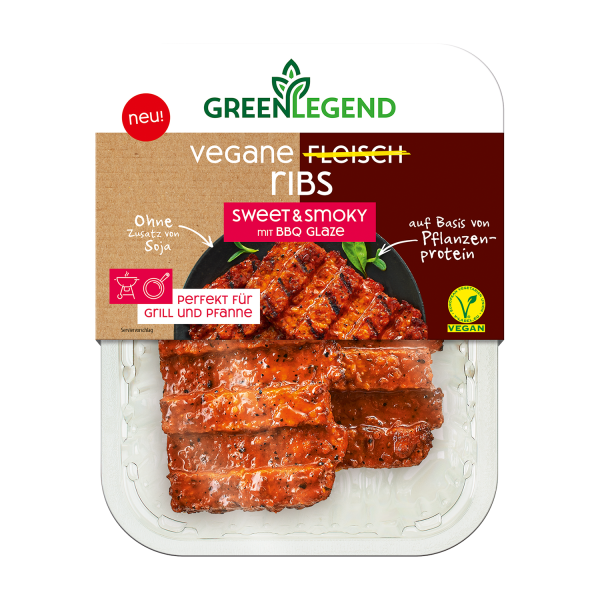 Green Legend vegan meat ribs sweet &amp; smoky with BBQ glaze, 190g