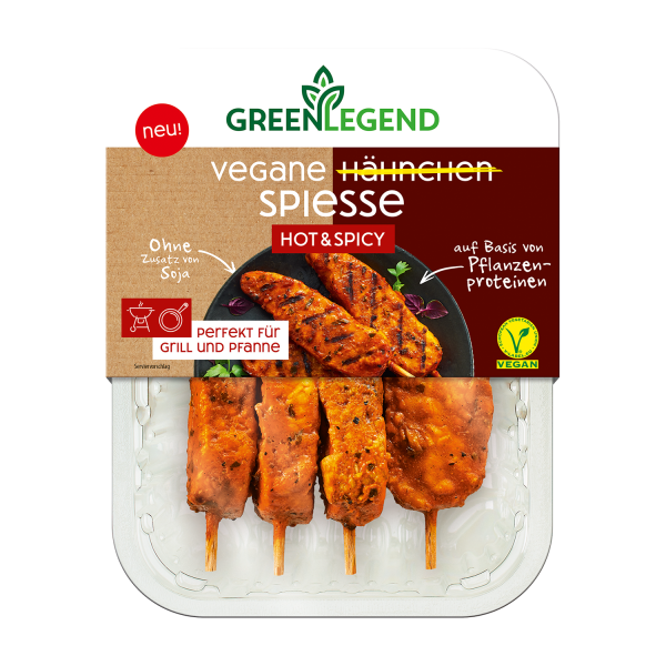 Green Legend vegan chicken kebabs hot &amp; spicy, 160g