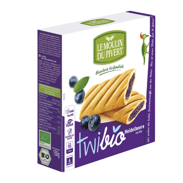 Le Moulin Du Pivert TWIBIO biscuits with blueberry filling, ORGANIC, 150g