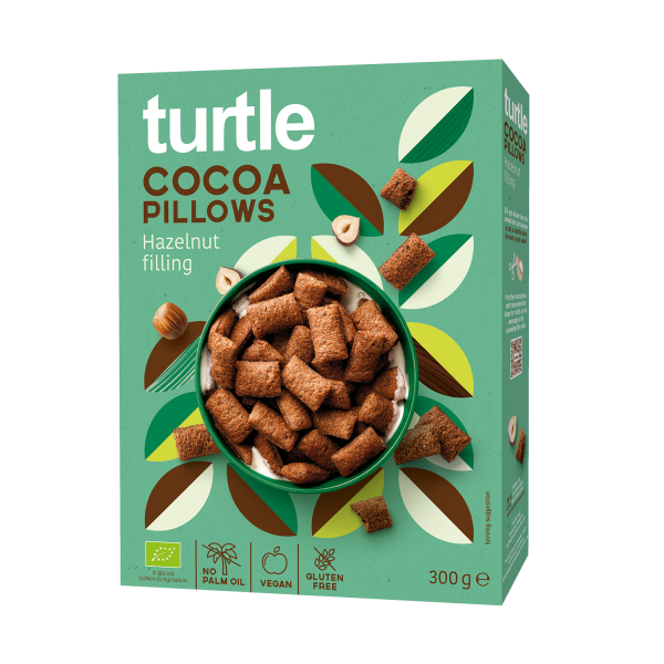Turtle Cocoa Pillows With Hazelnut Filling, Bio, 300g