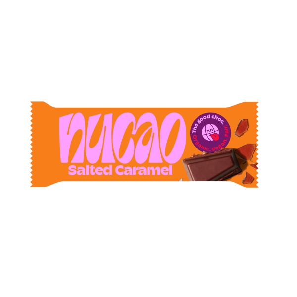 nucao chocolate bar salted caramel, organic, 33g