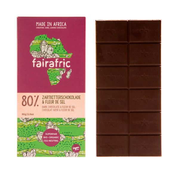 Fairafric Zartbitterschokolade &amp; Fleur de Sel 80%, BIO, 80g