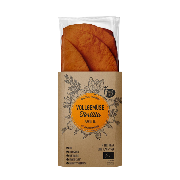 Beetgold FULL VEGETABLES TORTILLA carrot (4 pices), ORGANIC, 180g