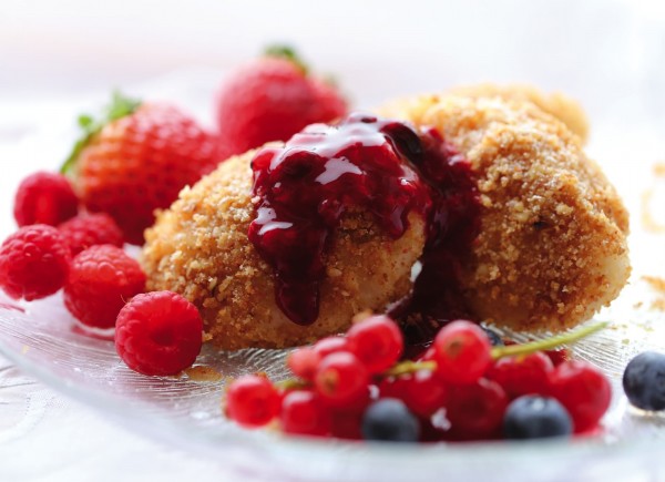 Curd Dumplings With Berry Sauce