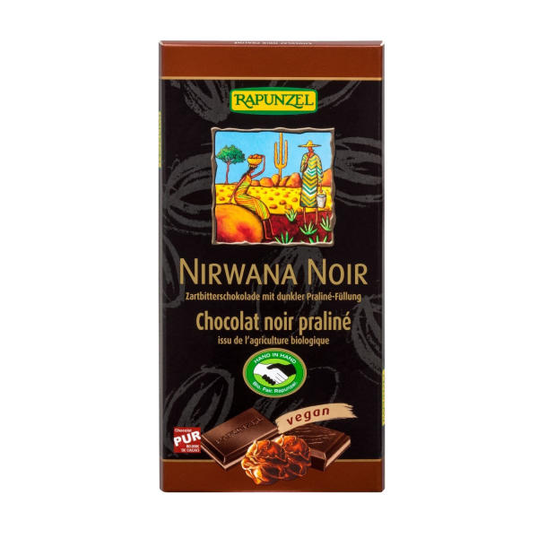 Rapunzel NIRWANA NOIR 55% Kakao mit dunkler Praliné-Füllung, BIO, 100g