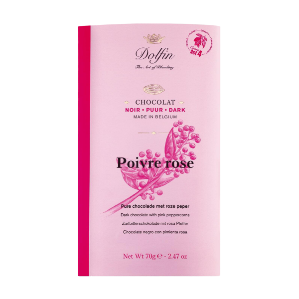 Dolfin Poivre rose Zartbitterschokolade mit rosa Pfeffer, 70g