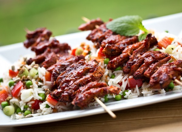 BBQ Skewers With Rice Salad