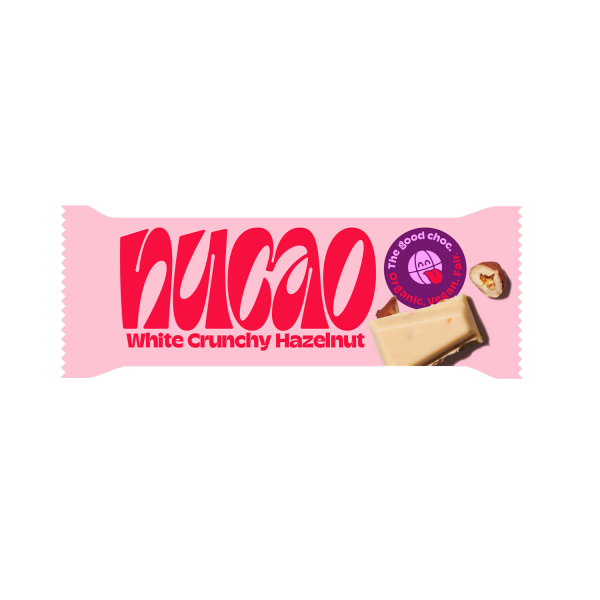 nucao chocolate bar white crunchy hazelnut, organic, 31g