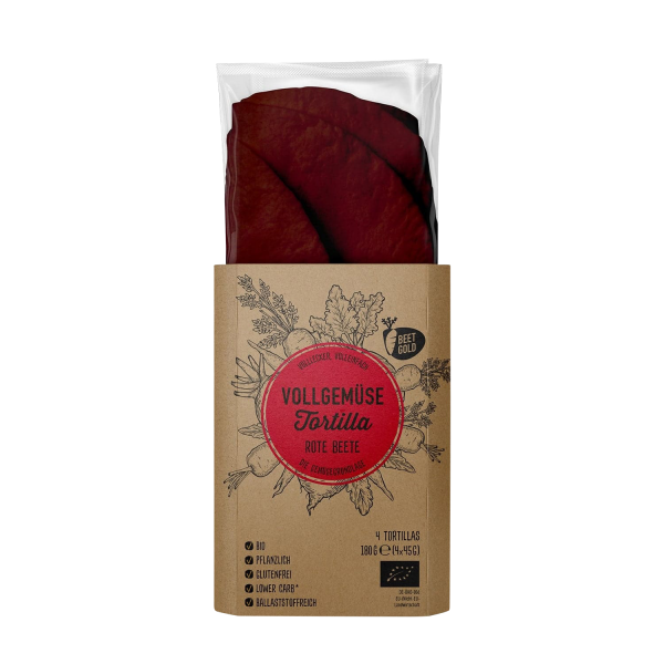 Beetgold VOLLGEMÜSE TORTILLA Rote Beete (4 Stück), BIO, 180g